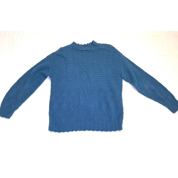 Vtg Bedford Fair‎ Blue Knit Cotton Diamond Pattern Mock Neck Sweater Medium - Picture 9 of 9